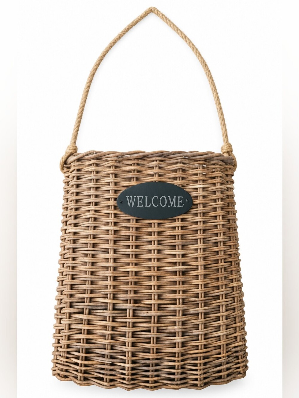 A&B Home Cottage Style "Welcome" Woven Wicker / Rattan Basket
